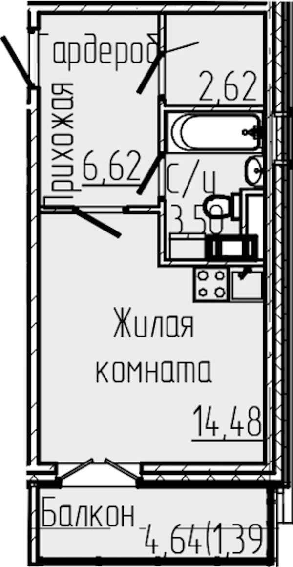 Квартира студия 28.61 м², 8/8 эт., ЖК «SERTOLOVO PARK»